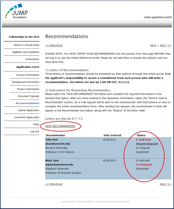 Screen 3: Application reference form.